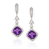 WHITE GOLD AND AMETHYST DANGLE EARRINGS, .15 CT TW