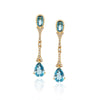 YELLOW GOLD DANGLE EARRINGS WITH BLUE TOPAZ AND DIAMONDS, .09 CT TW