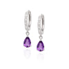 WHITE GOLD FASHION EARRINGS WITH PEAR SHAPED AMETHYSTS AND DIAMONDS, .04 CT TW