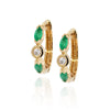 YELLOW GOLD HOOP EARRINGS WITH MARQUISE EMERALDS AND ROUND DIAMONDS, .06 CT TW