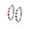 WHITE GOLD HOOP EARRINGS WITH ROUND CUT RUBIES AND DIAMONDS, .35 CT TW