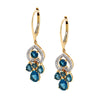 YELLOW GOLD DANGLE EARRINGS WITH BLUE TOPAZ AND DIAMONDS, .13 CT TW