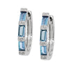 WHITE GOLD HOOP EARRINGS WITH BAGUETTE BLUE TOPAZ AND ROUND DIAMONDS, .05 CT TW
