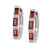 WHITE GOLD HOOP EARRINGS WITH GARNET AND DIAMONDS, .05 CT TW