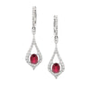 YELLOW GOLD DANGLE EARRINGS WITH OVAL CUT RUBIES AND ROUND DIAMONDS, .97 CT TW