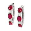 WHITE GOLD HOOP EARRINGS WITH OVAL RUBIES AND ROUND DIAMONDS, .34 CT TW