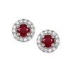 WHITE GOLD RUBY EARRINGS WITH DIAMOND HALOS, .10 CT TW