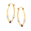 YELLOW GOLD HOOP EARRINGS WITH WHITE GOLD BEADS