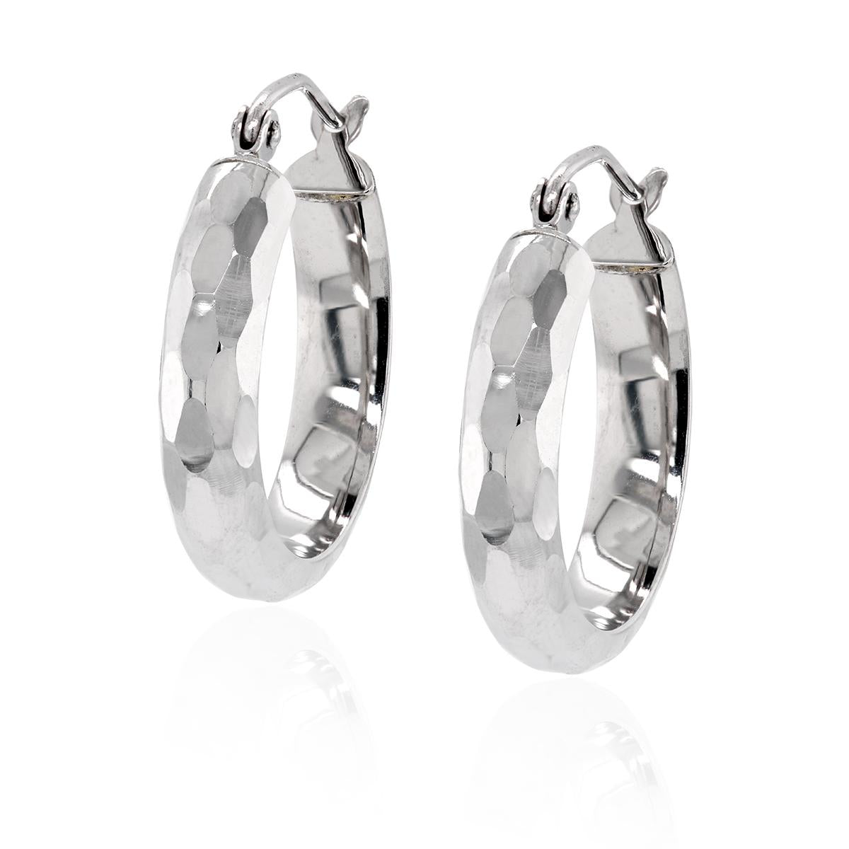 WHITE GOLD FACETED HOOP EARRINGS