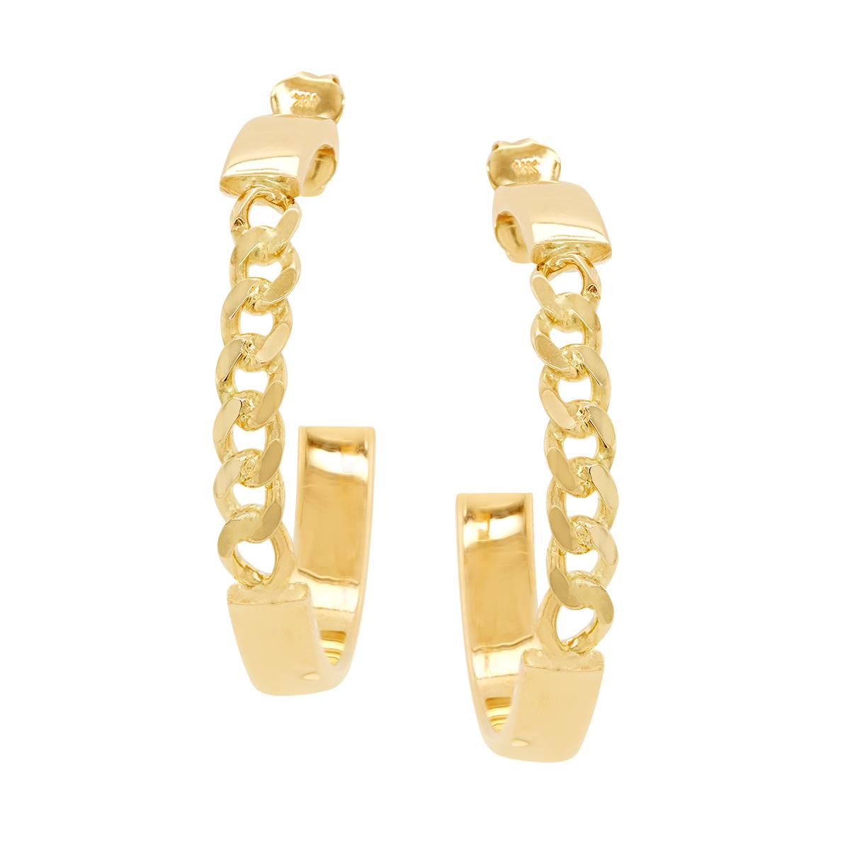 YELLOW GOLD OPEN HOOP EARRINGS WITH CHAIN LINK STYLE