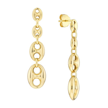 YELLOW GOLD PUFFED GUCCI-STYLE DANGLE EARRINGS