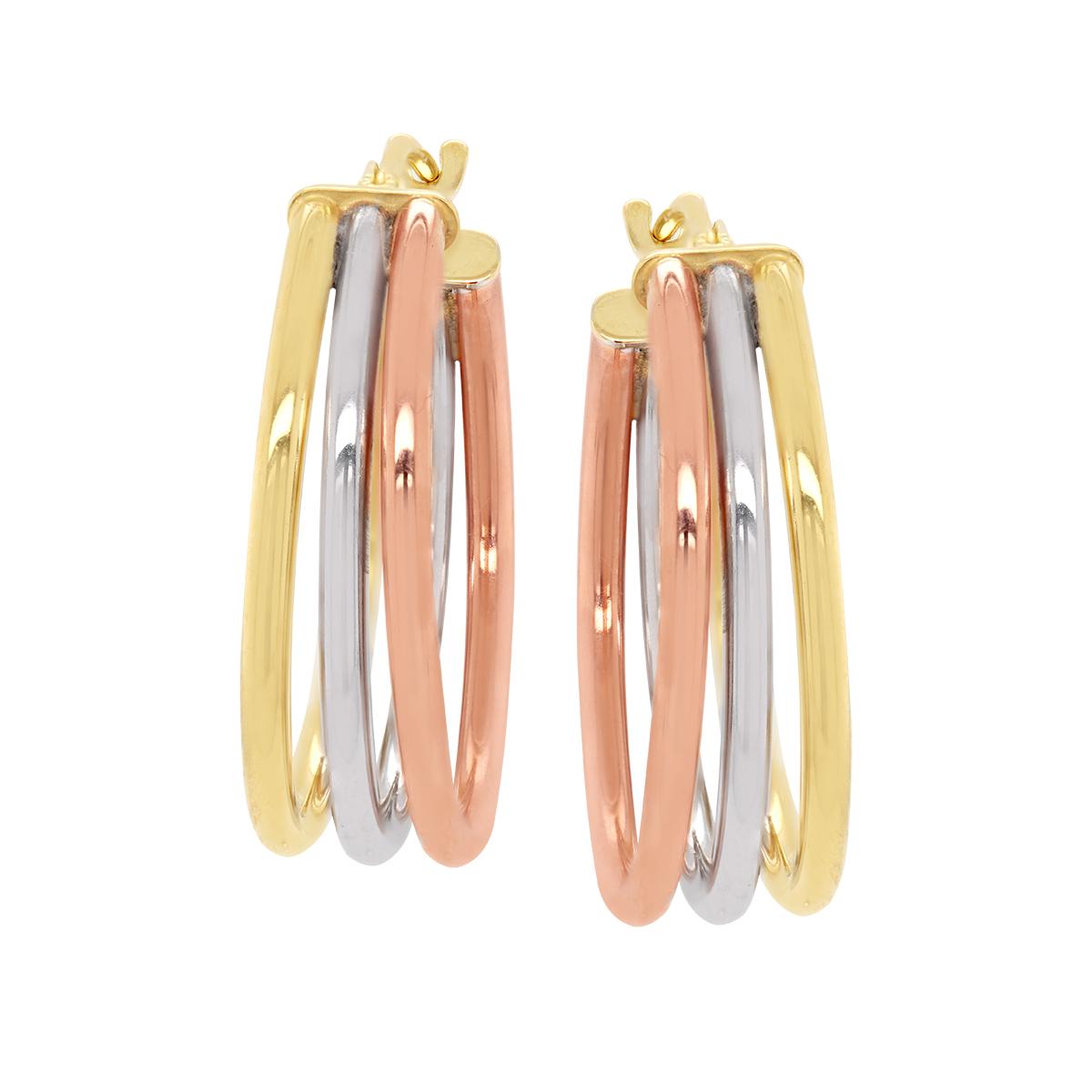 TRI-TONE GOLD TRIPLE OVAL HOOP EARRINGS