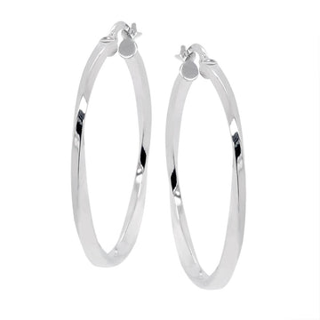 WHITE GOLD TWISTED HOOP EARRINGS