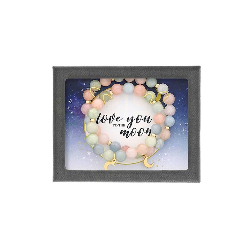 DEE BERKLEY- &#39;LOVE YOU TO THE MOON&#39; ADULT/CHILD 2 PIECE MORGANITE BEAD BRACELET SET