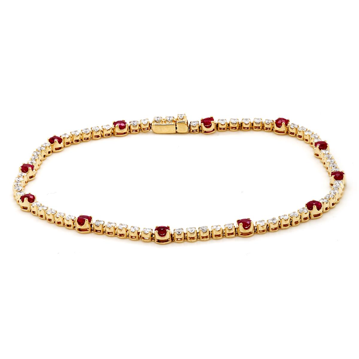 YELLOW GOLD BRACELET WITH RUBIES AND DIAMONDS, 1.14 CT TW