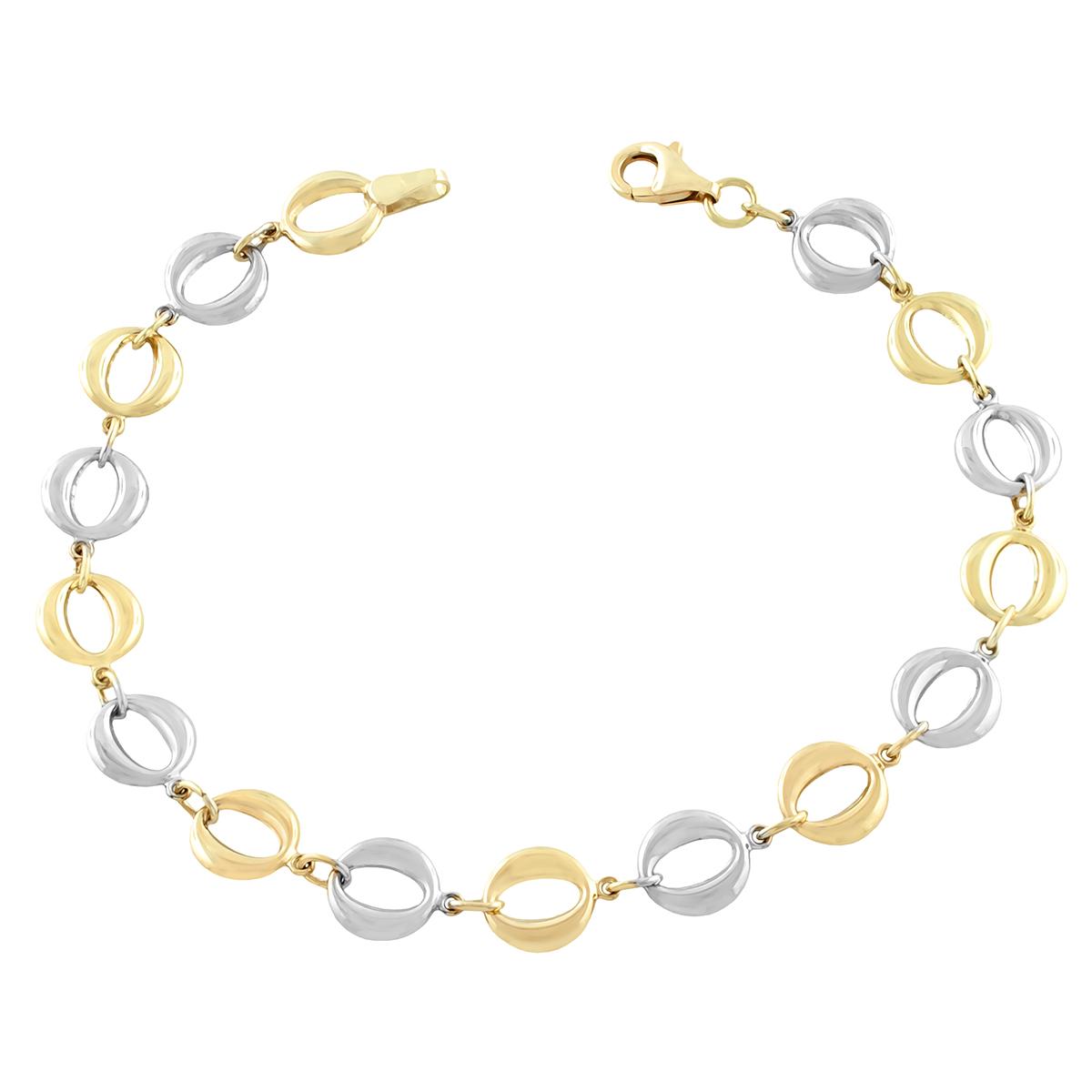 TWO-TONE GOLD PUFFED CIRCLE LINK BRACELET