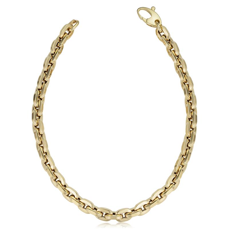 YELLOW GOLD SQUARE LINK BRACELET, 8 INCHES