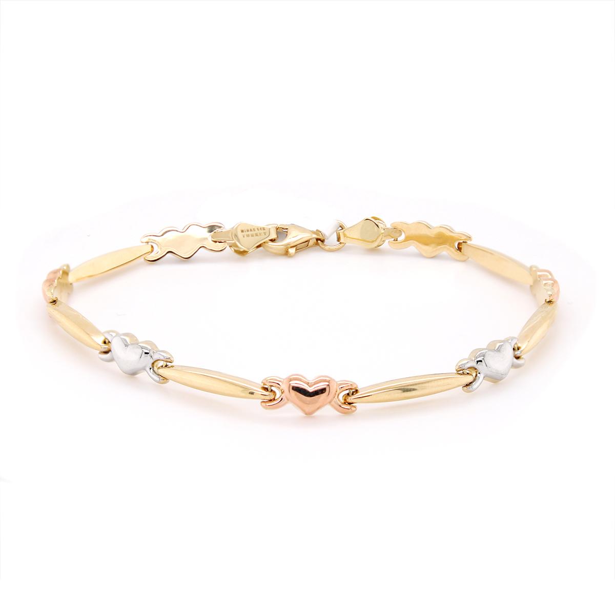 TRI-TONE GOLD BRACELET WITH HEART DESIGN