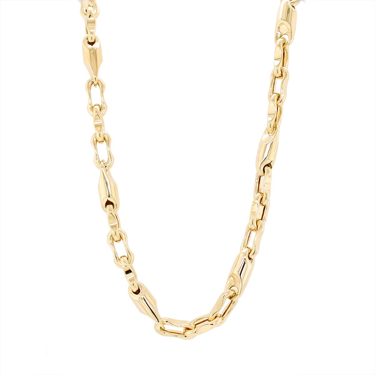 YELLOW GOLD FANCY LINK CHAIN NECKLACE, 22 INCHES