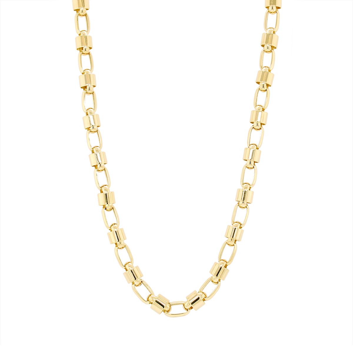 YELLOW GOLD BULLET LINK CHAIN NECKLACE, 26 INCHES