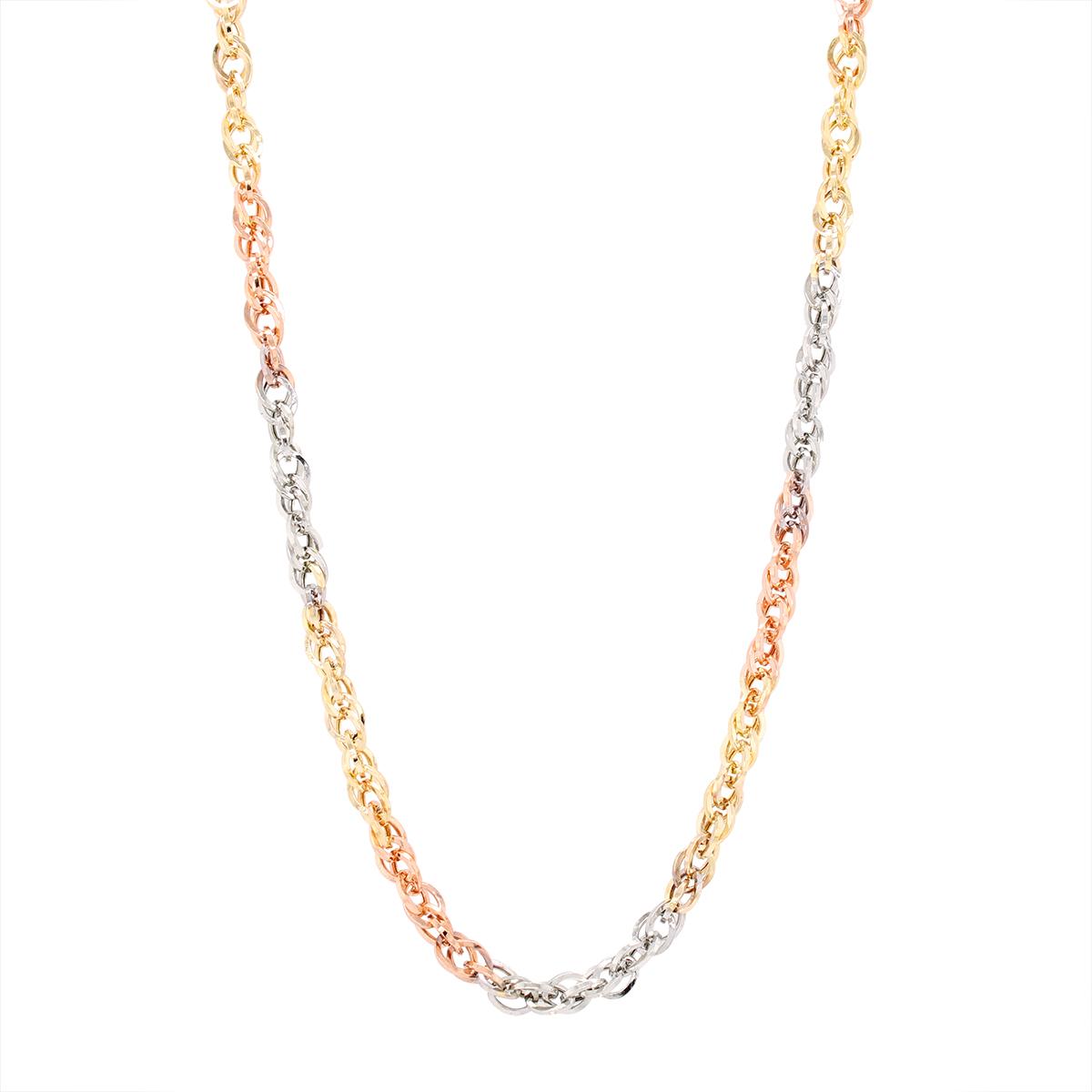 TRI-TONE GOLD NECKLACE WITH DOUBLE CABLE CHAIN STYLE LINKS, 24