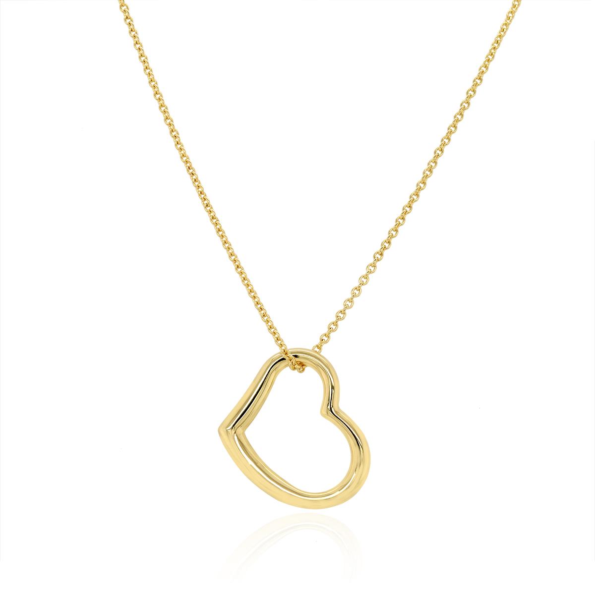 YELLOW GOLD OPEN HEART PENDANT NECKLACE