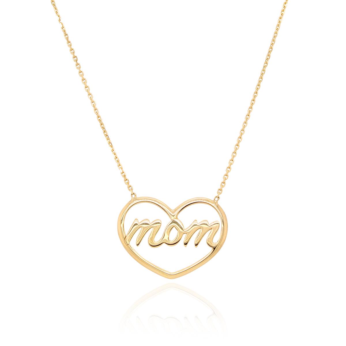 YELLOW GOLD NECKLACE WITH OPEN HEART MOM PENDANT