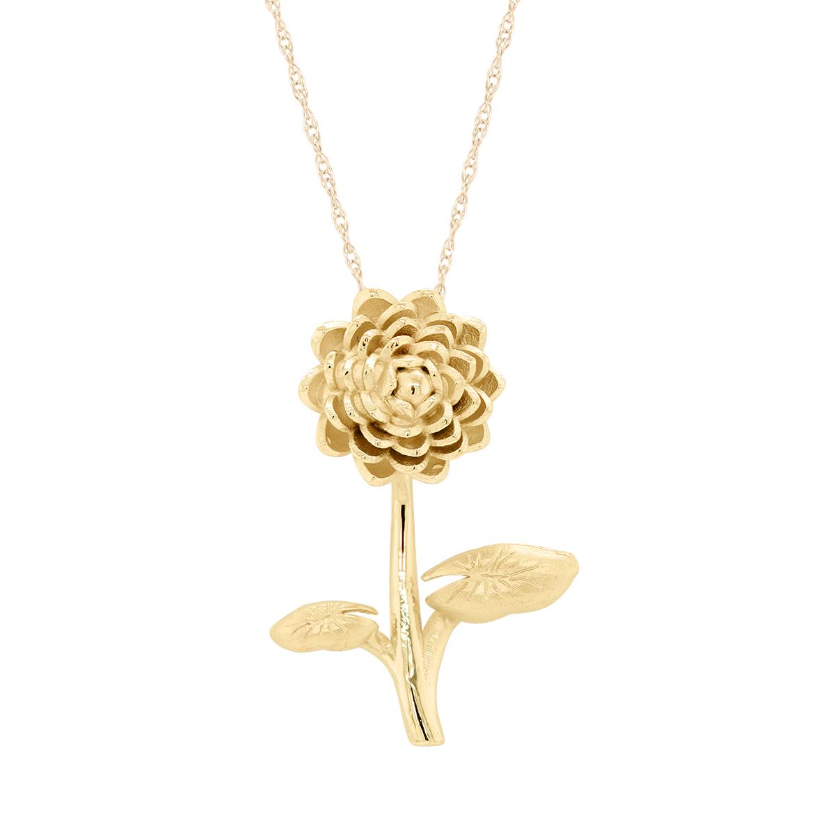 YELLOW GOLD NECKLACE WITH WATER LILY PENDANT Howard's Jewelry Center