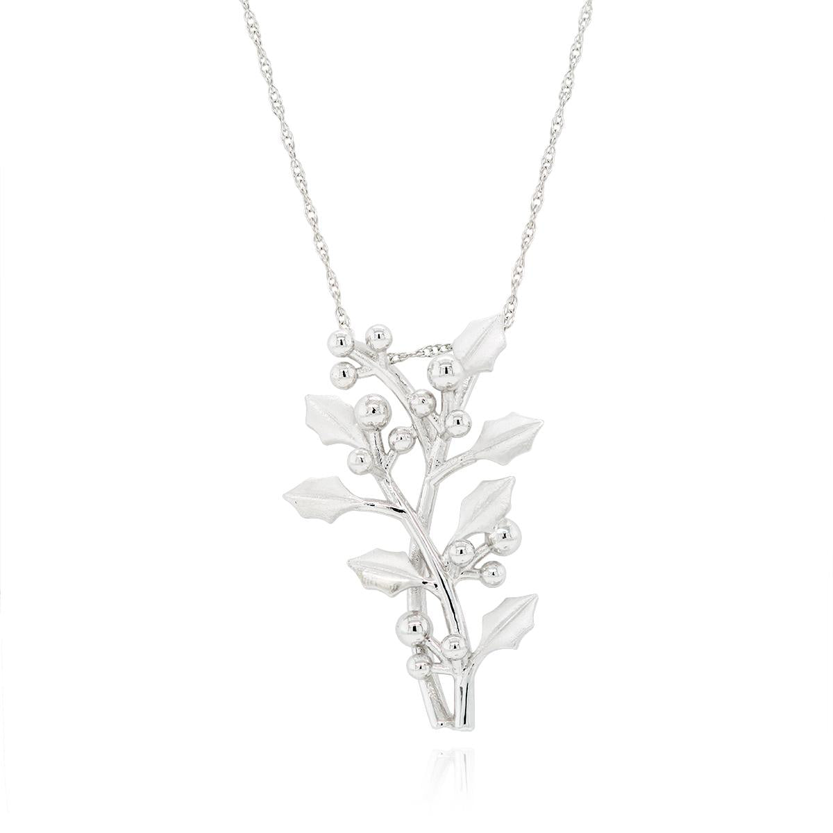 WHITE GOLD NECKLACE WITH HOLLY PENDANT