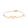 YELLOW GOLD PAPERCLIP FASHION BRACELET WITH PEARLS AND DIAMONDS, .12 CT TW