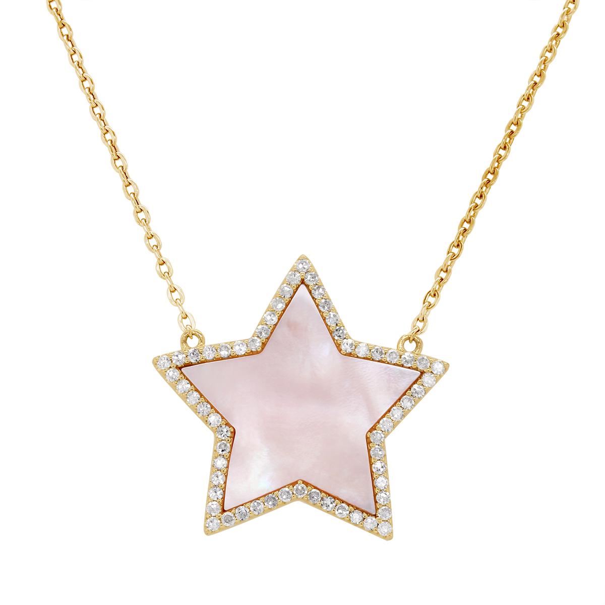 YELLOW GOLD STAR PENDANT WITH MOTHER OF PEARL AND DIAMONDS, .36 CT TW -  Howard\'s Jewelry Center