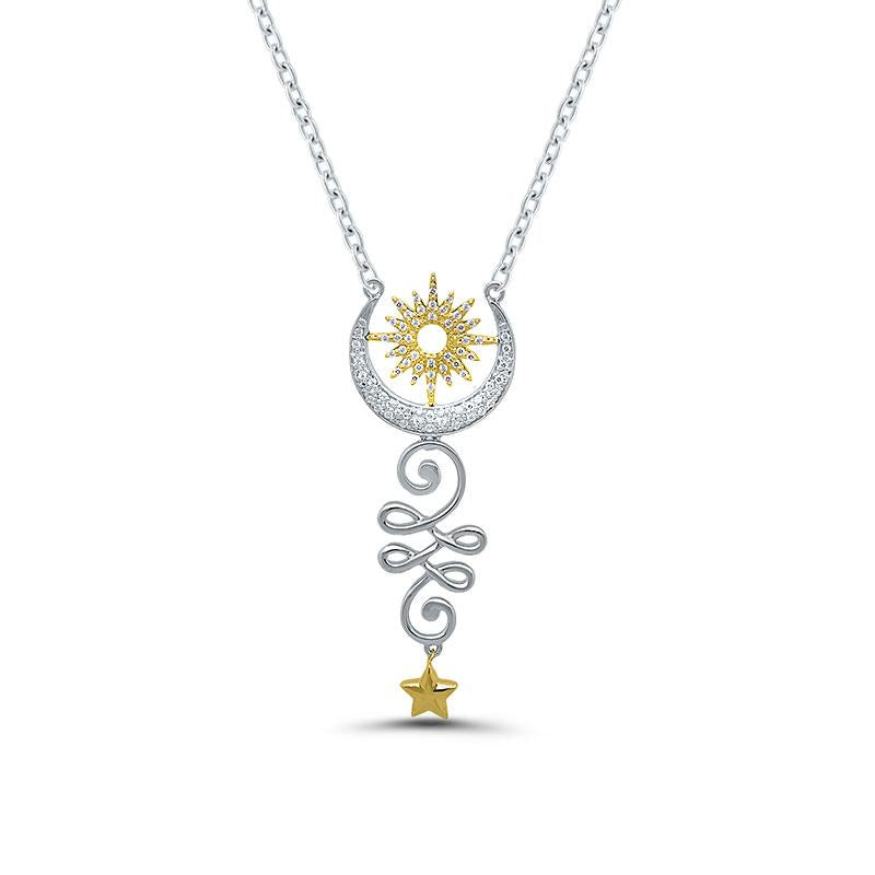 4pcs/Set Round Sun Moon Star Shaped Pendant Necklaces, Best Friends Couple  Sweater Chains | SHEIN USA