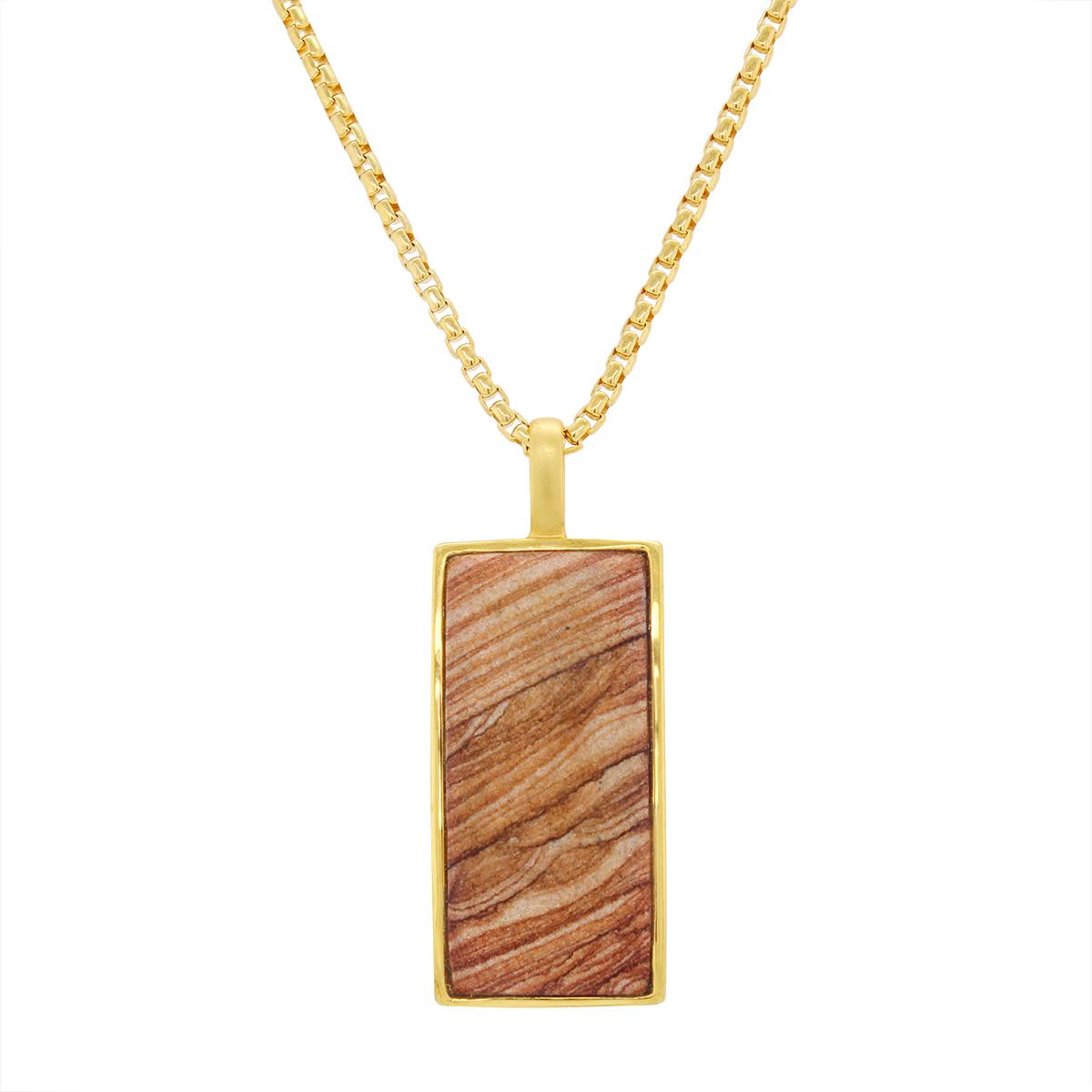 MEN&#39;S GOLD PLATED NECKLACE WITH WOOD JASPER TAG