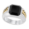 MEN&#39;S SILVER AND YELLOW GOLD FASHION RING WITH BLACK ONYX
