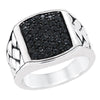 MEN&#39;S STERLING SILVER FASHION RING WITH BLACK SAPPHIRE CLUSTER SETTING