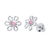 STERLING SILVER CHILDREN&#39;S FLORAL EARRINGS WITH PINK CUBIC ZIRCONIA