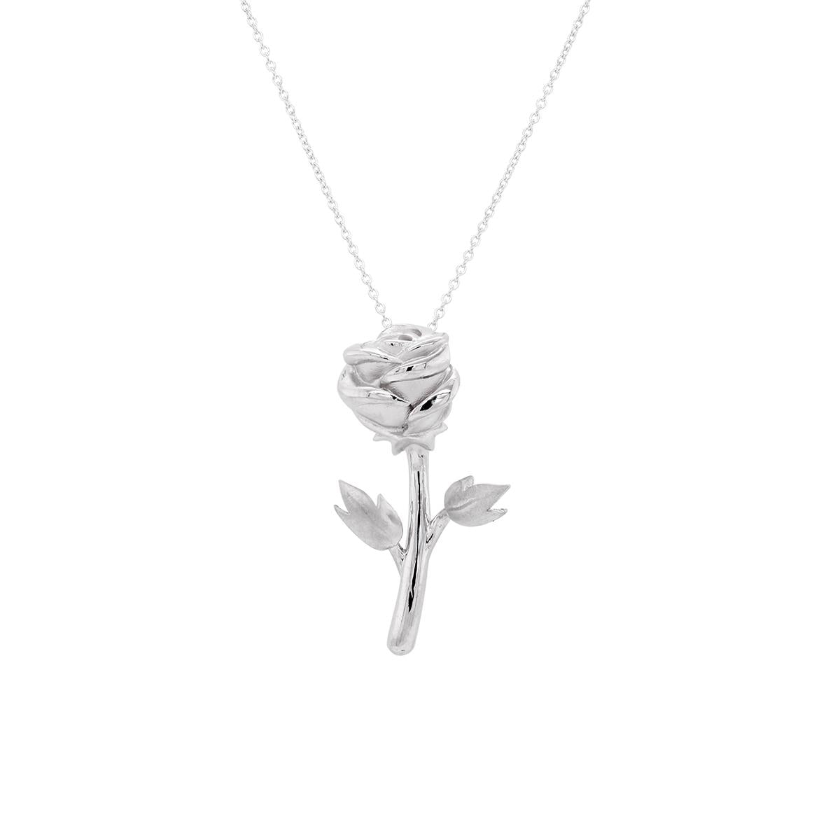 STERLING SILVER ROSE PENDANT NECKLACE