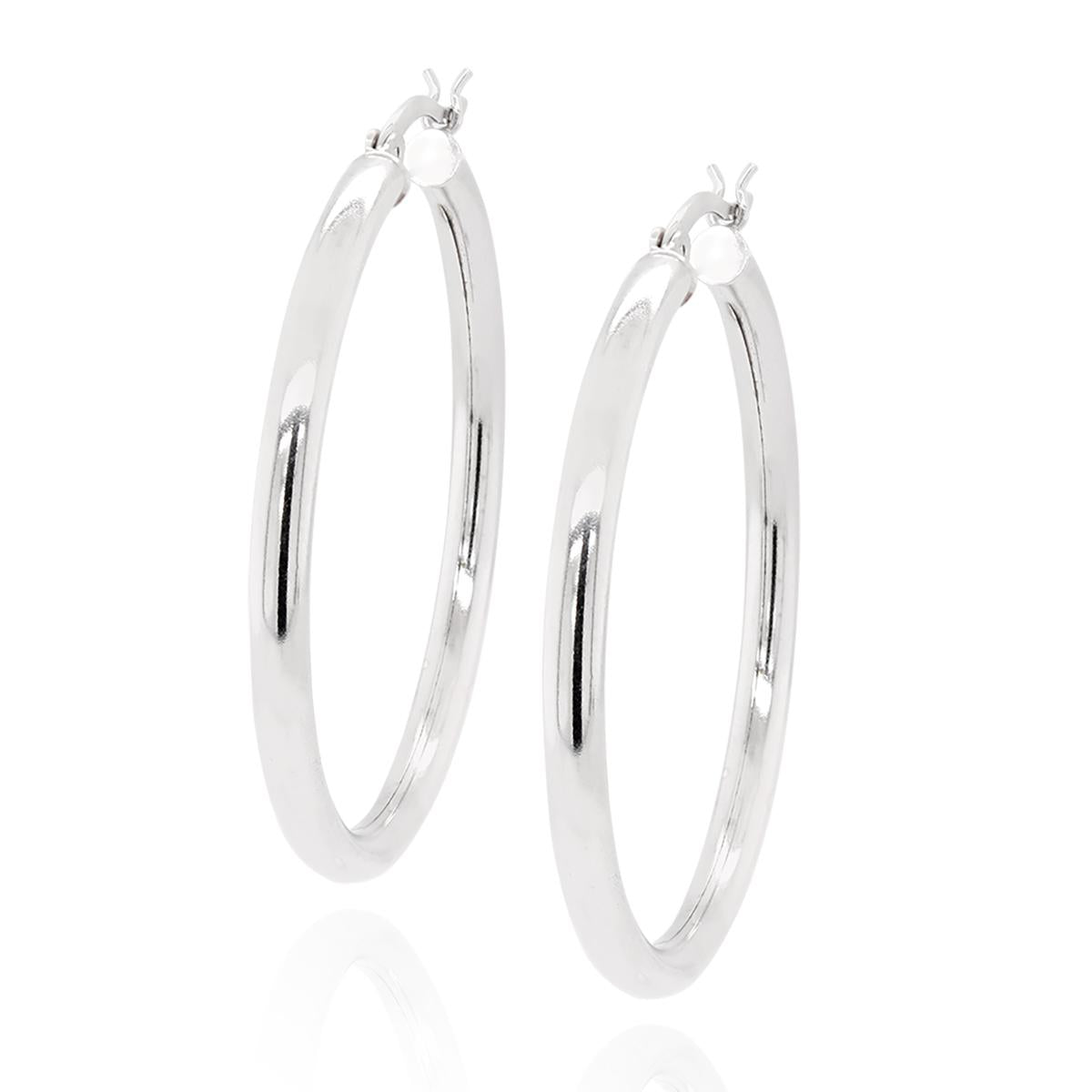 STERLING SILVER POLISHED HOOP EARRINGS, 50MM