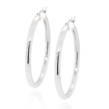 STERLING SILVER POLISHED HOOP EARRINGS, 50MM