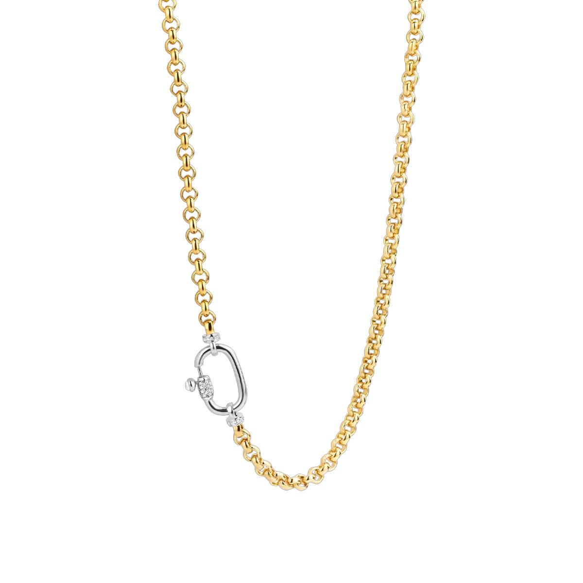 YELLOW GOLD PLATED STERLING SILVER ROLO NECKLACE WITH CUBIC ZIRCONIA