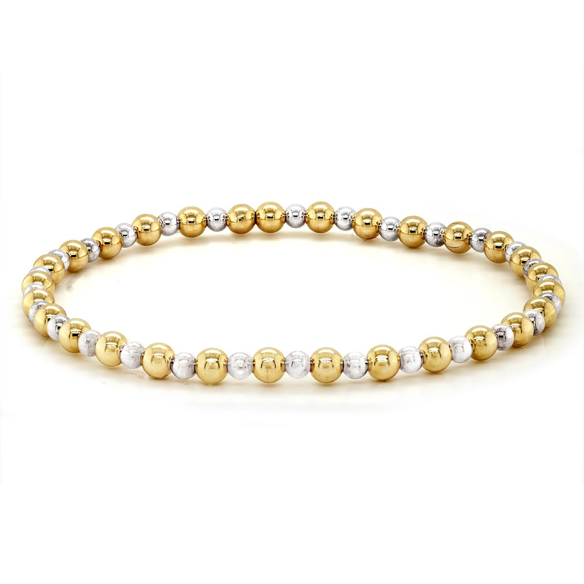 TWO-TONE GOLD FILLED STERLING SILVER BEADED BRACELET