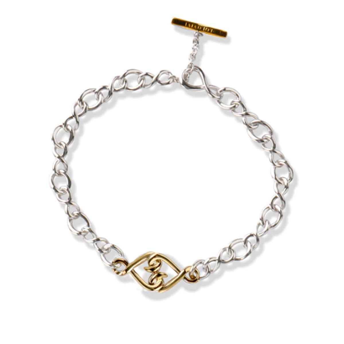 STERLING SILVER BRACELET WITH GOLD INTERLOCKED HEART DESIGN