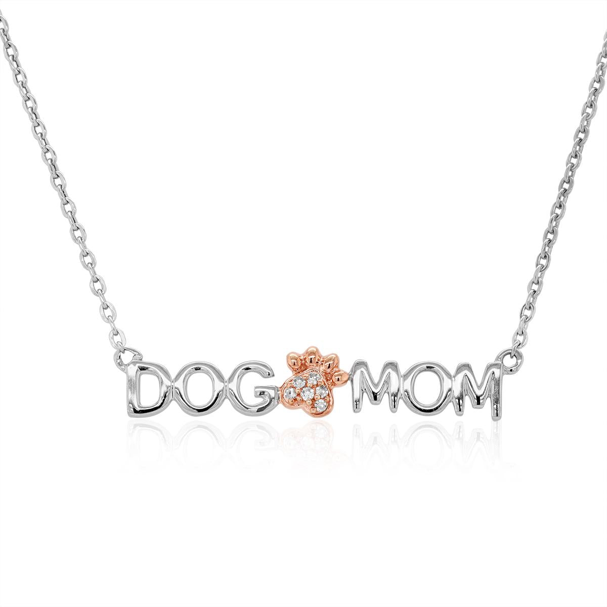 STERLING SILVER DOG MOM PENDANT NECKLACE WITH DIAMONDS .02 CT TW Howard s Jewelry Center