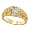 MEN&#39;S YELLOW GOLD ROLEX-STYLE RING WITH CLUSTER DIAMOND SETTING, .26 CT TW