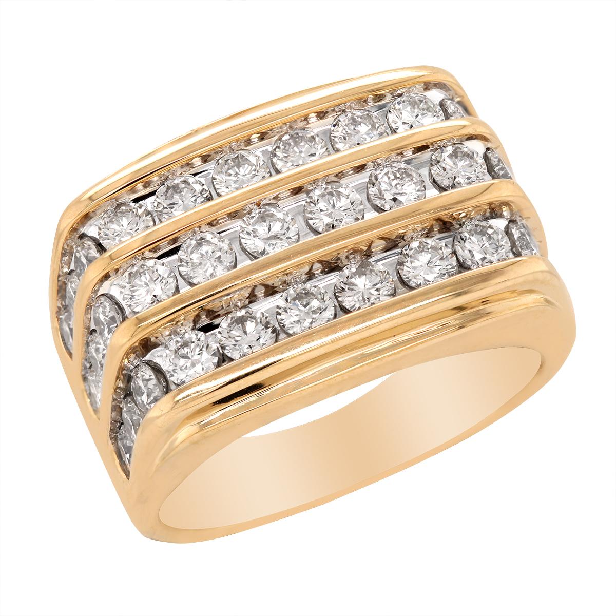 MEN&#39;S YELLOW GOLD FASHION RING WITH 3 ROWS OF CHANNEL SET DIAMONDS, 3.00 CT TW