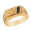 MEN&#39;S YELLOW GOLD FASHION RING WITH TEXTURED PATTERN AND BLACK DIAMONDS, 1/10 CT TW