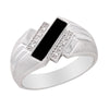 MEN&#39;S WHITE GOLD FASHION RING WITH BLACK ONYX AND DIAMONDS, .025 CT TW
