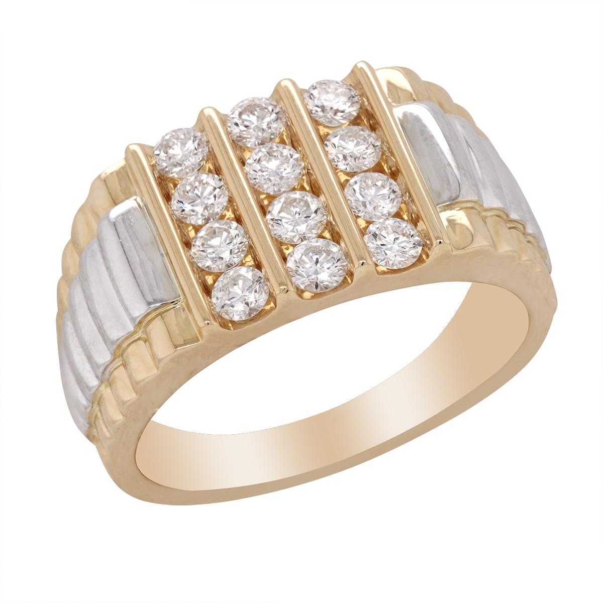 MEN&#39;S TWO-TONE FASHION RING WITH 12 ROUND DIAMONDS AND ROLEX STYLE SHANK, 1.00 CT TW