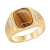 YELLOW GOLD FASHION RING WITH TIGER EYE AND DIAMONDS, .006 CT TW