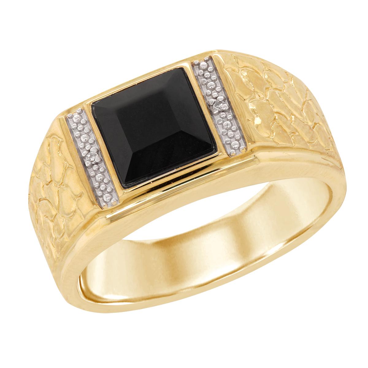 MEN'S YELLOW GOLD FASHION RING WITH BLACK ONYX AND DIAMONDS,